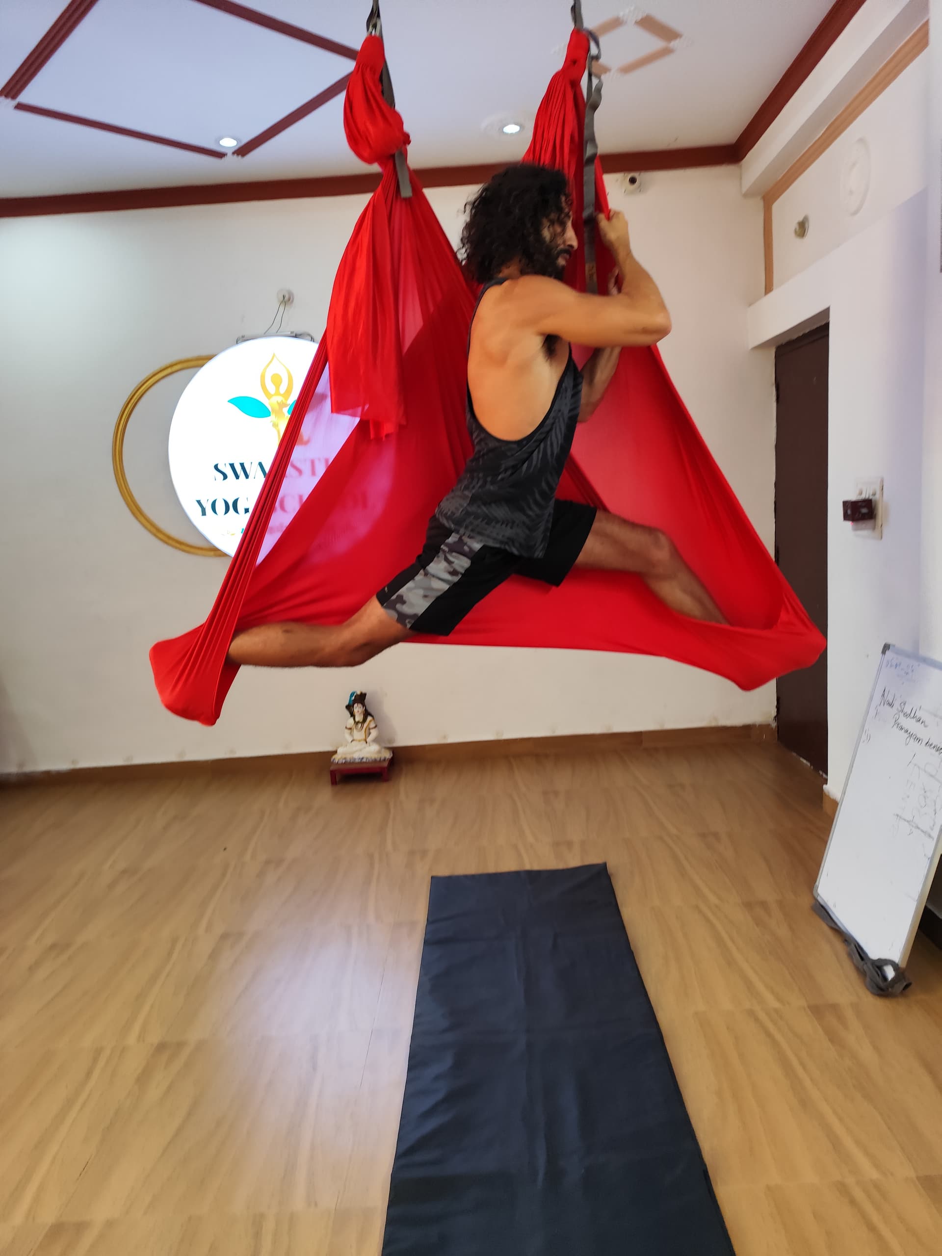 Aerial yoga group photo