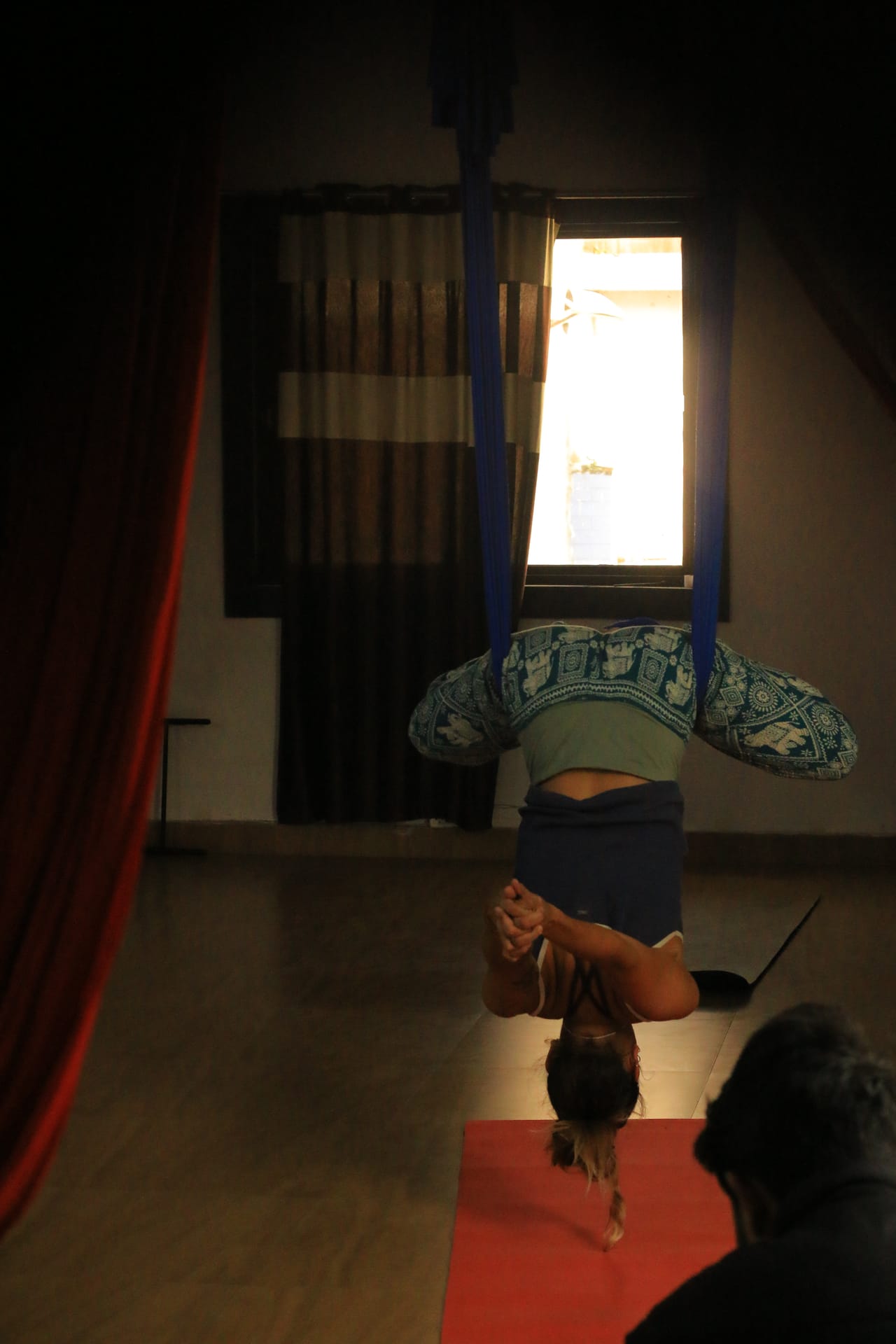 Aerial yoga hammock preparation