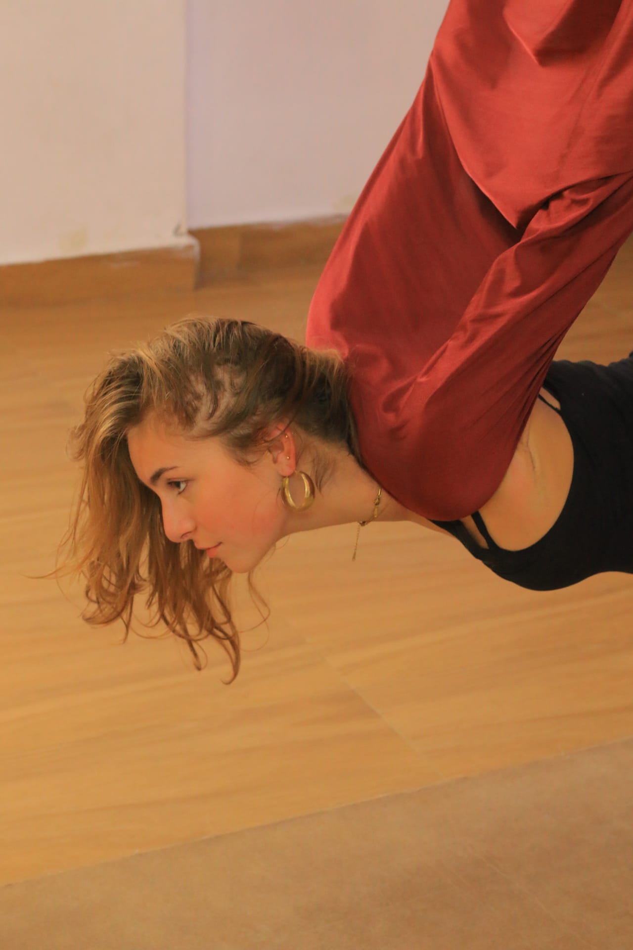 Aerial yoga instructor demo