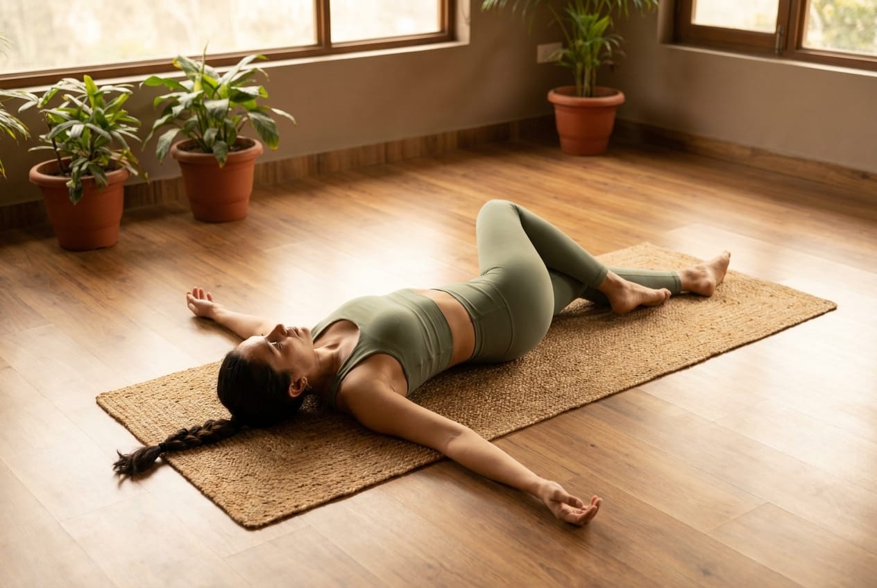 Supine Spinal Twist (Supta Matsyendrasana) to gently decompress the spine for back pain